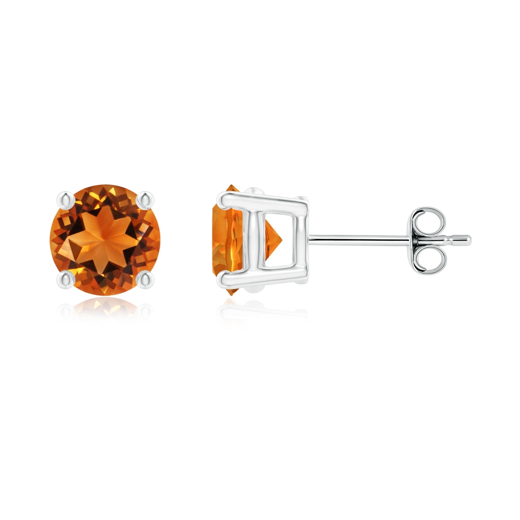 6mm AAAA Basket-Set Round Citrine Stud Earrings in S999 Silver