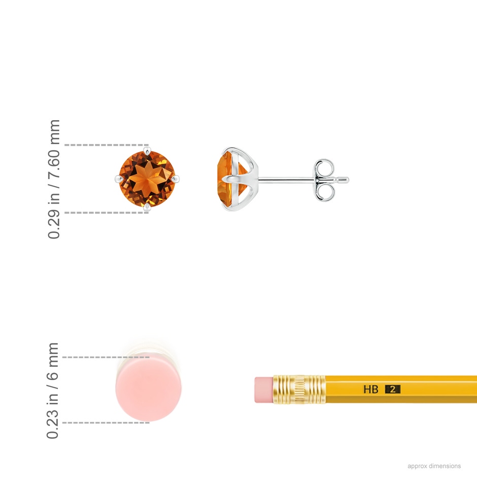 6mm AAAA Claw-Set Round Citrine Solitaire Stud Earrings in S999 Silver ruler