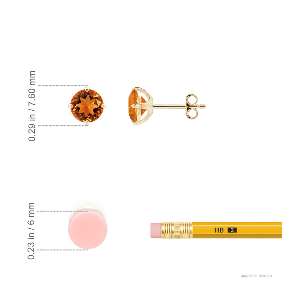 6mm AAAA Claw-Set Round Citrine Solitaire Stud Earrings in Yellow Gold ruler