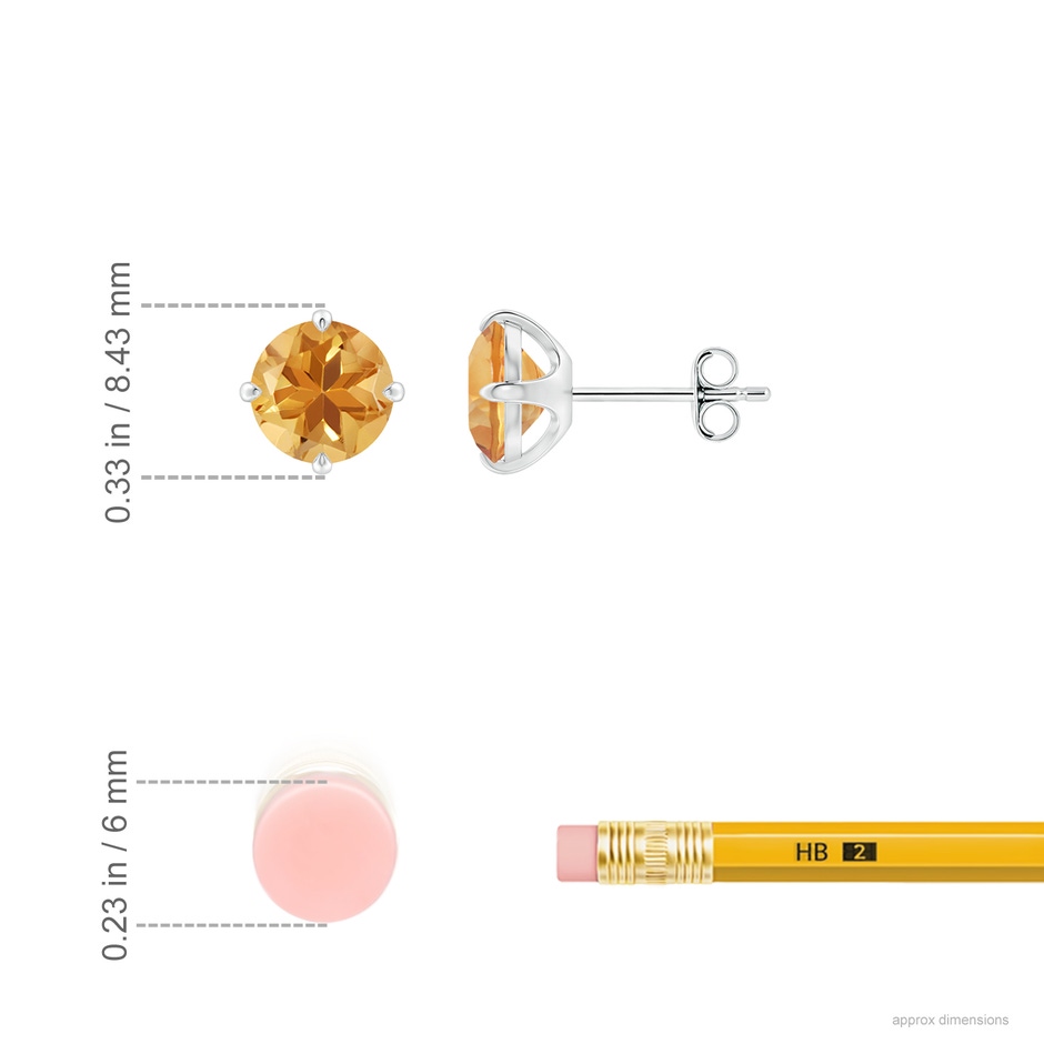 7mm A Claw-Set Round Citrine Solitaire Stud Earrings in White Gold ruler