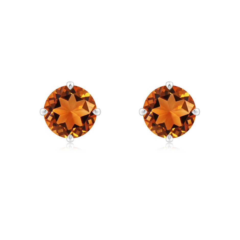 7mm AAAA Claw-Set Round Citrine Solitaire Stud Earrings in S999 Silver 