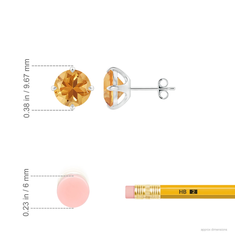 8mm A Claw-Set Round Citrine Solitaire Stud Earrings in S999 Silver ruler