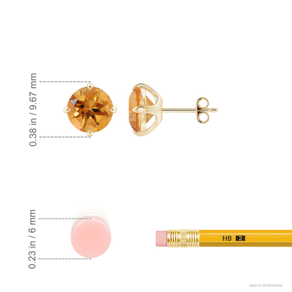 8mm AA Claw-Set Round Citrine Solitaire Stud Earrings in 18K Yellow Gold ruler