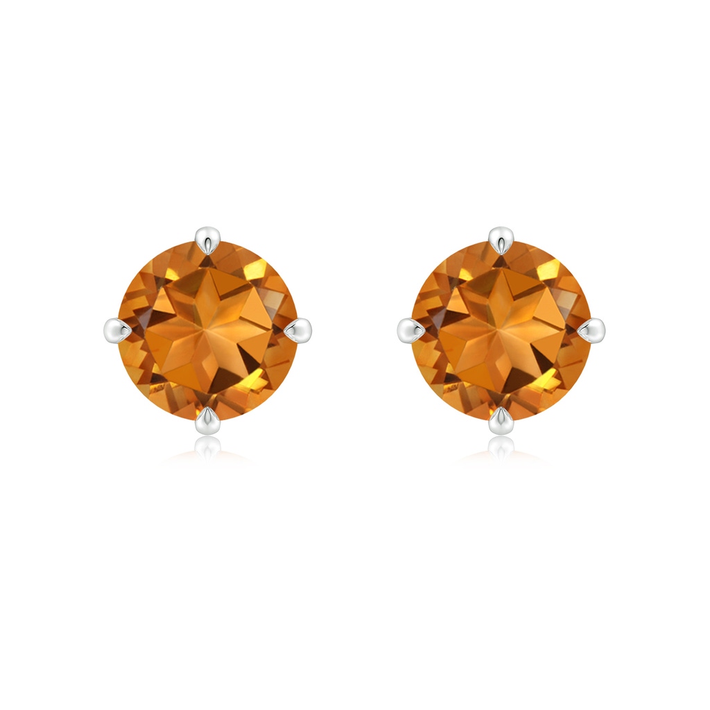 8mm AAA Claw-Set Round Citrine Solitaire Stud Earrings in White Gold