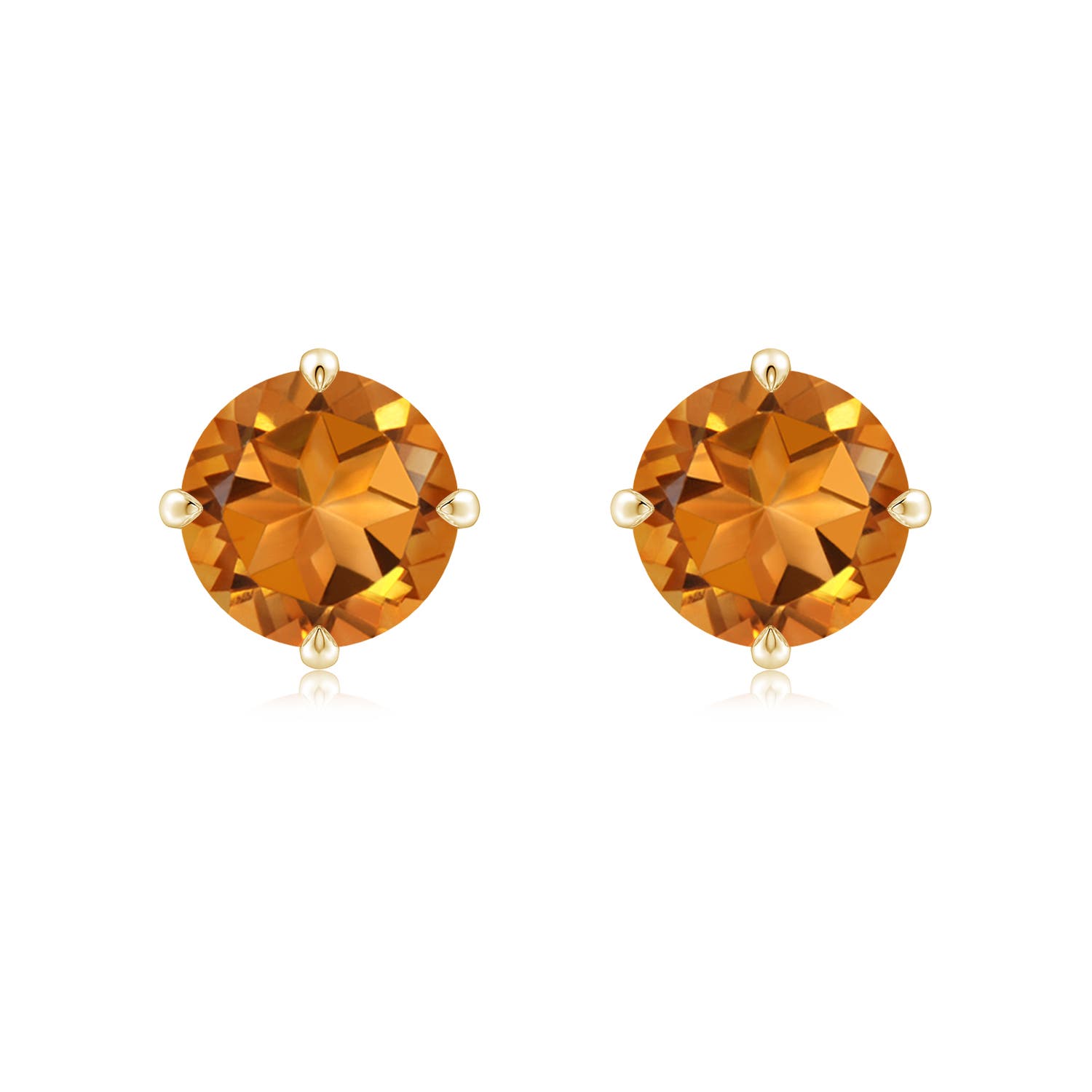 8mm AAA Claw-Set Round Citrine Solitaire Stud Earrings in Yellow Gold
