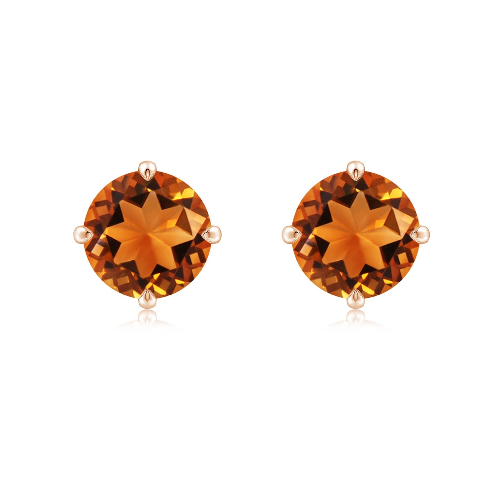 8mm AAAA Claw-Set Round Citrine Solitaire Stud Earrings in 18K Rose Gold