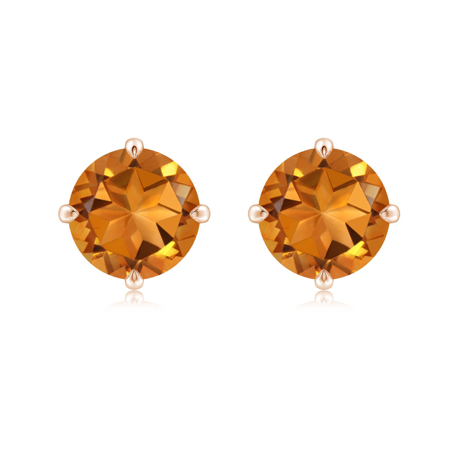 9mm AAA Claw-Set Round Citrine Solitaire Stud Earrings in Rose Gold