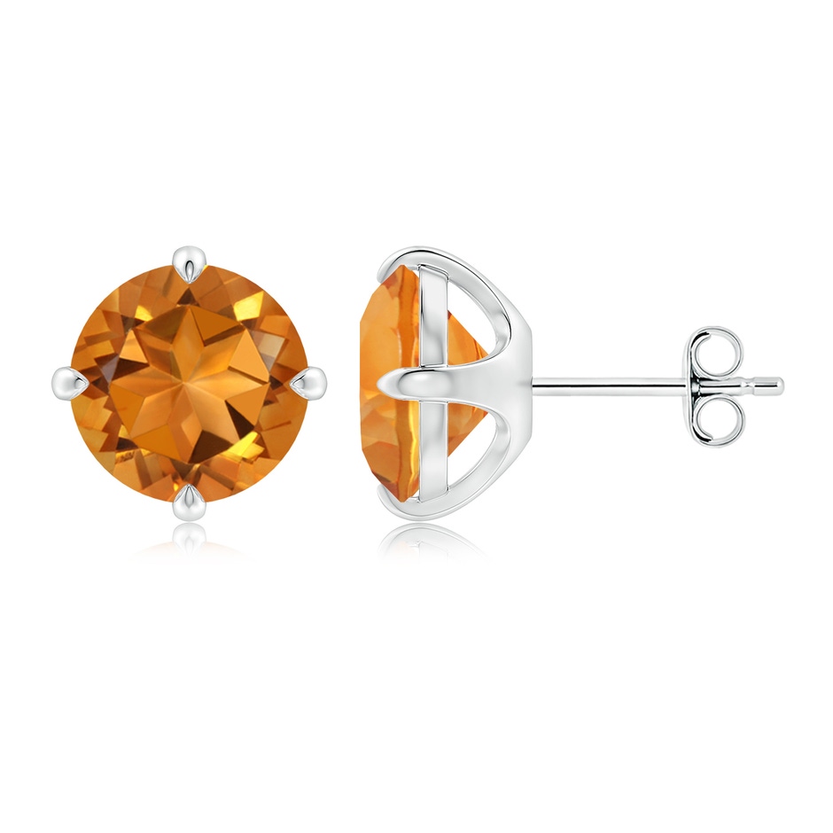 9mm AAA Claw-Set Round Citrine Solitaire Stud Earrings in White Gold side 199