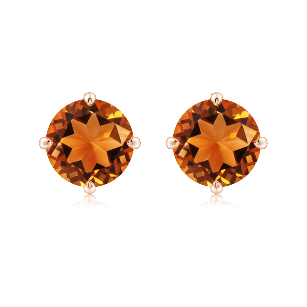9mm AAAA Claw-Set Round Citrine Solitaire Stud Earrings in 10K Rose Gold