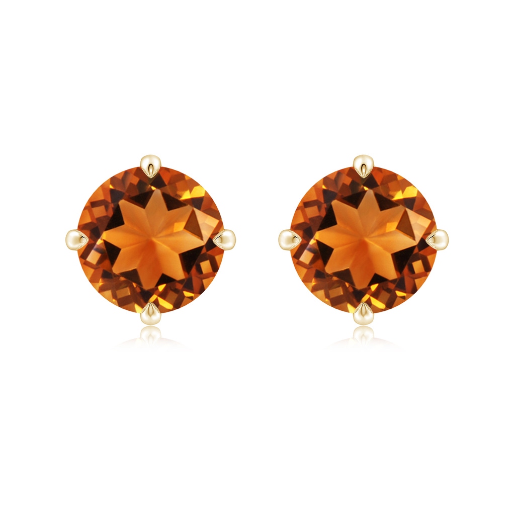 9mm AAAA Claw-Set Round Citrine Solitaire Stud Earrings in 18K Yellow Gold