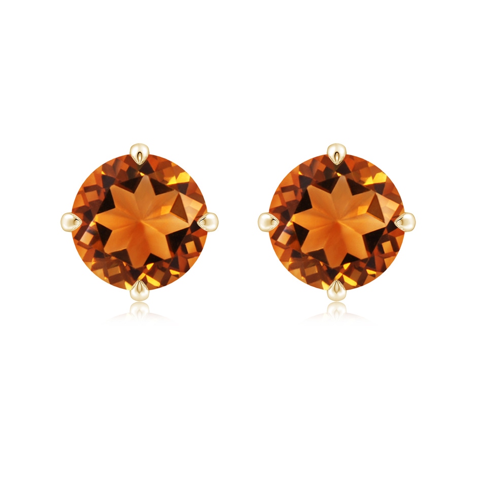 9mm AAAA Claw-Set Round Citrine Solitaire Stud Earrings in 18K Yellow Gold 