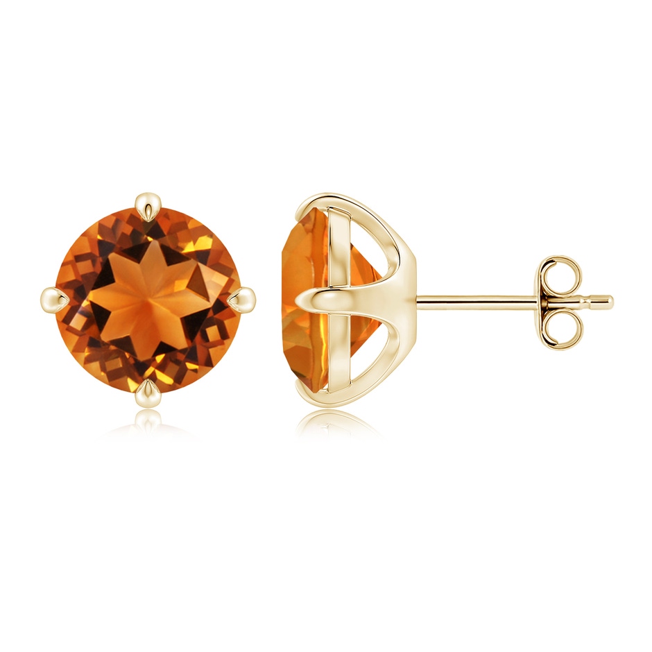 9mm AAAA Claw-Set Round Citrine Solitaire Stud Earrings in 18K Yellow Gold side 199