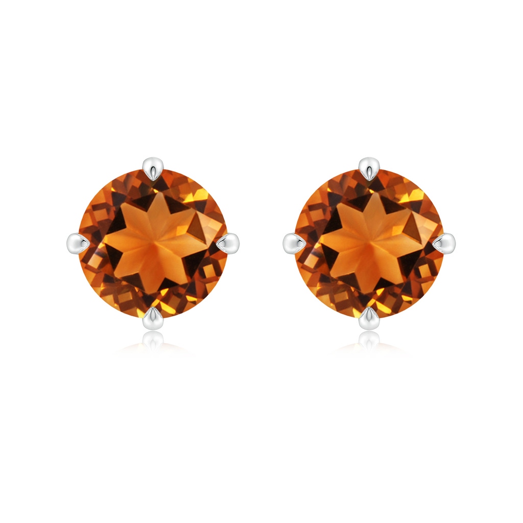 9mm AAAA Claw-Set Round Citrine Solitaire Stud Earrings in S999 Silver