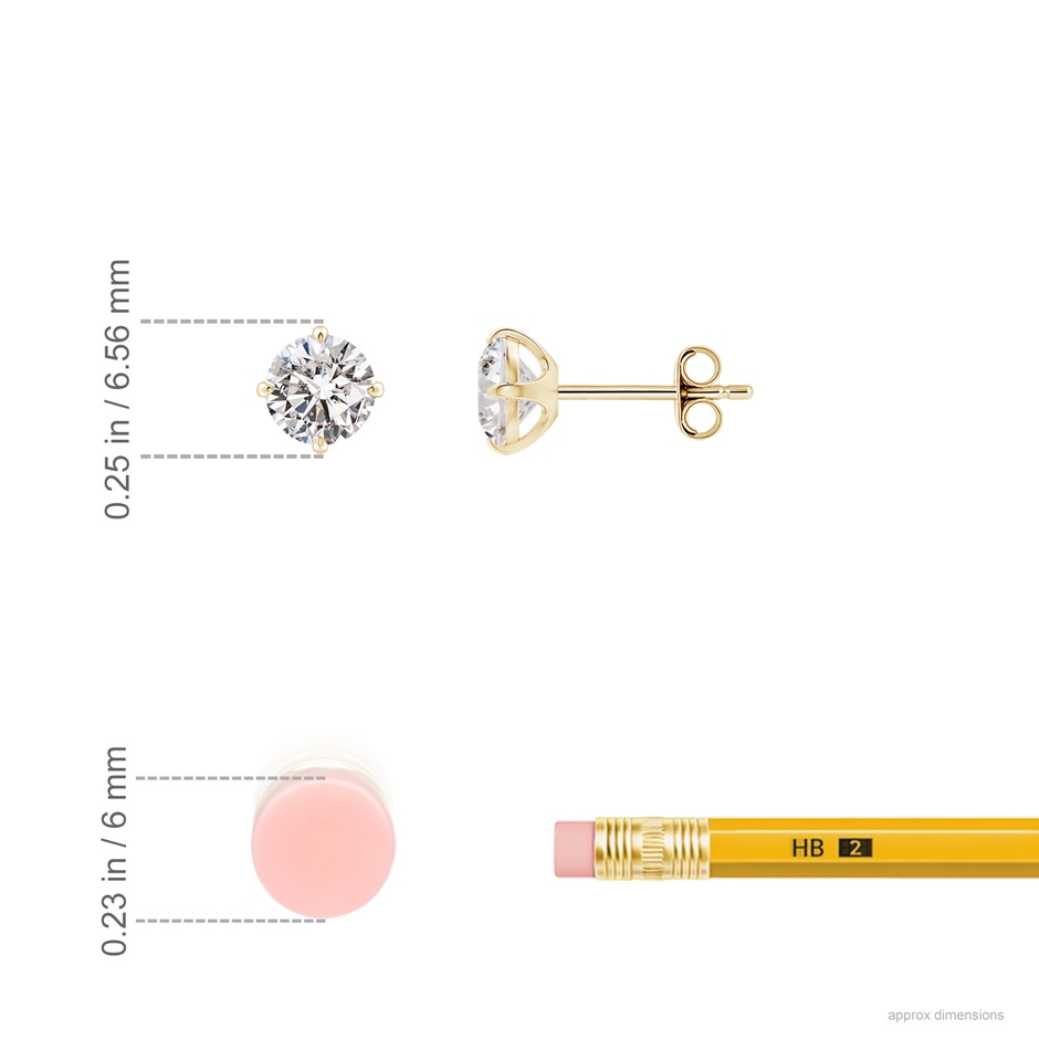 5.1mm IJI1I2 Claw-Set Round Diamond Solitaire Stud Earrings in Yellow Gold ruler