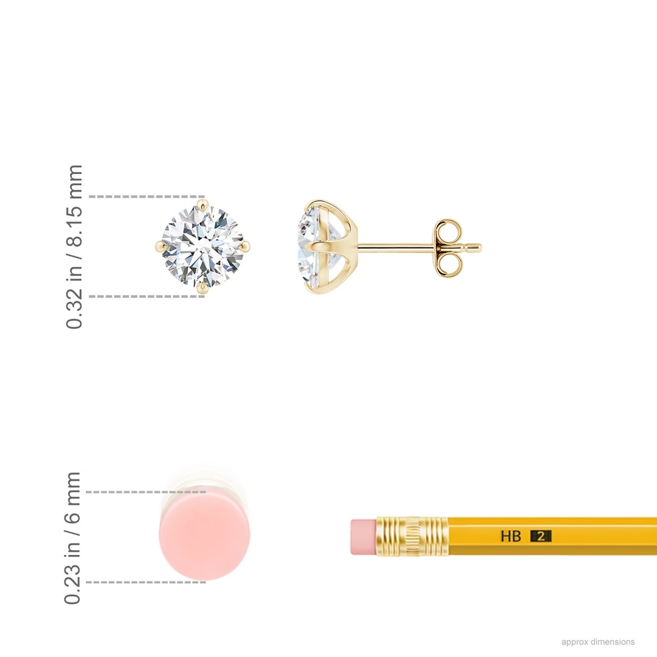 6.4mm GVS2 Claw-Set Round Diamond Solitaire Stud Earrings in Yellow Gold ruler