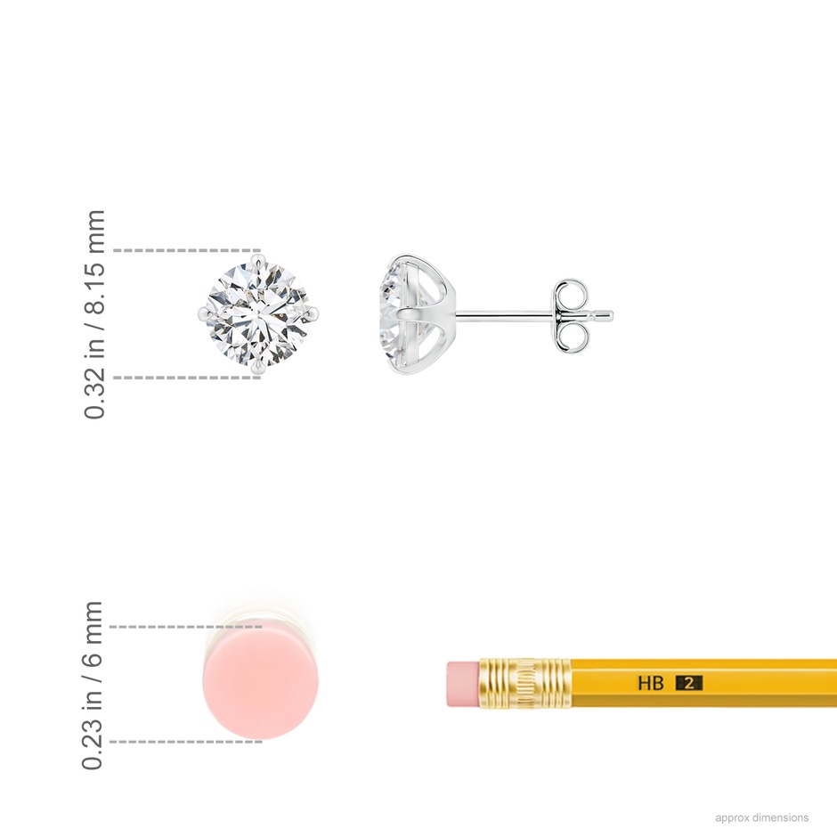 6.4mm HSI2 Claw-Set Round Diamond Solitaire Stud Earrings in White Gold ruler