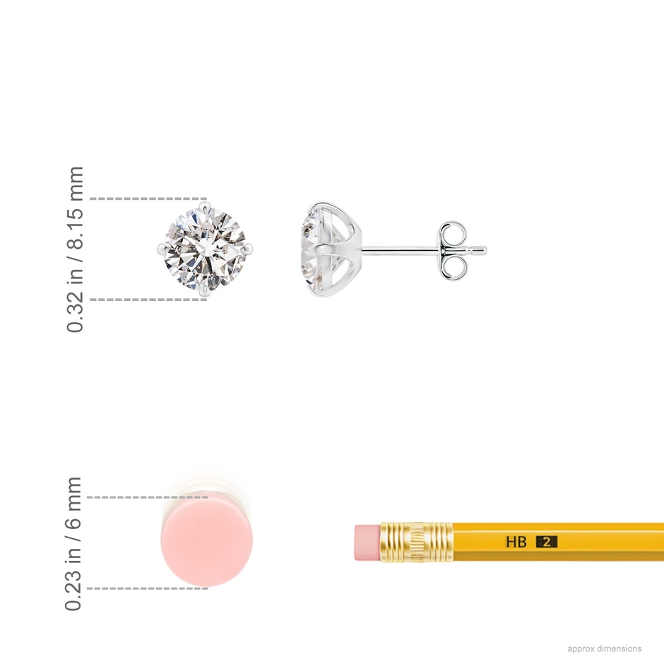 6.4mm IJI1I2 Claw-Set Round Diamond Solitaire Stud Earrings in White Gold ruler