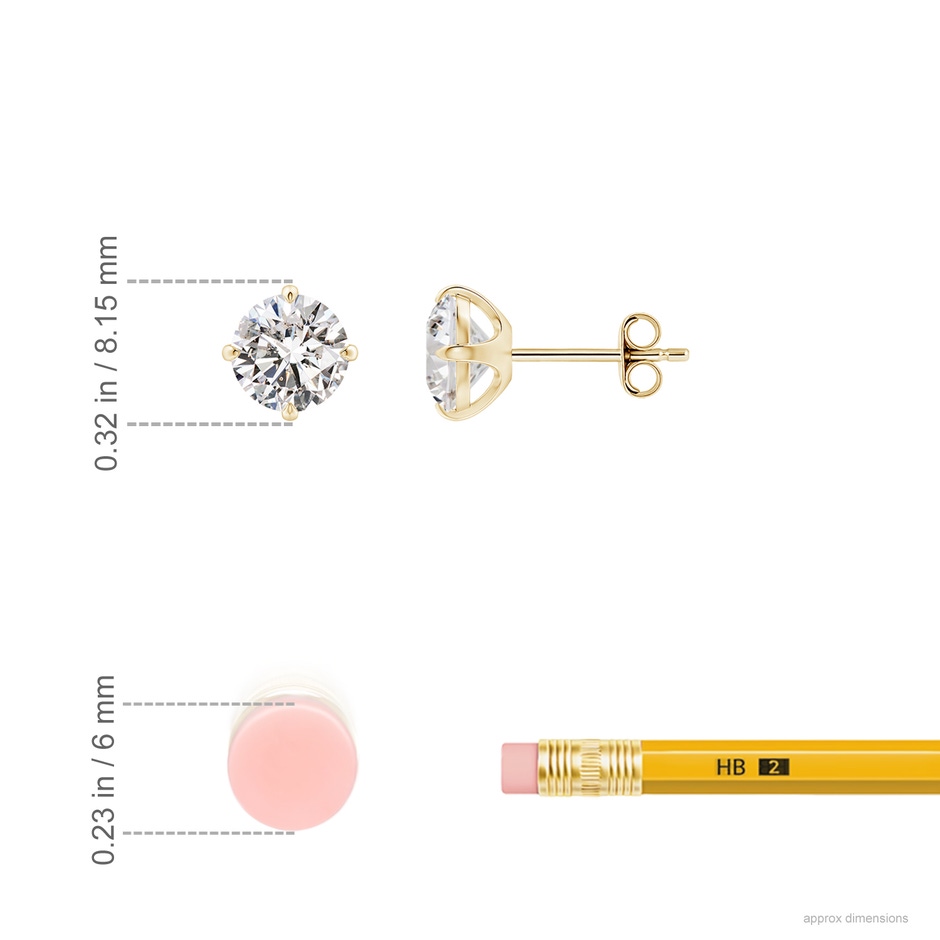 6.4mm IJI1I2 Claw-Set Round Diamond Solitaire Stud Earrings in Yellow Gold ruler