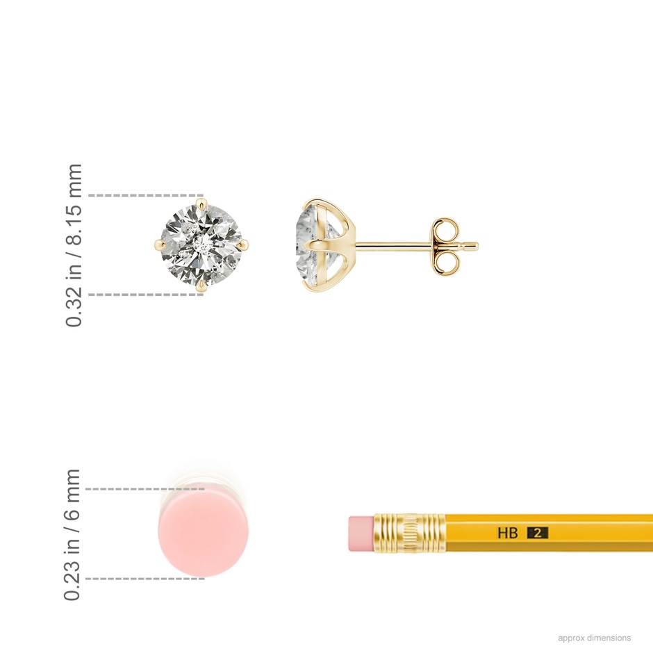 6.4mm KI3 Claw-Set Round Diamond Solitaire Stud Earrings in Yellow Gold ruler