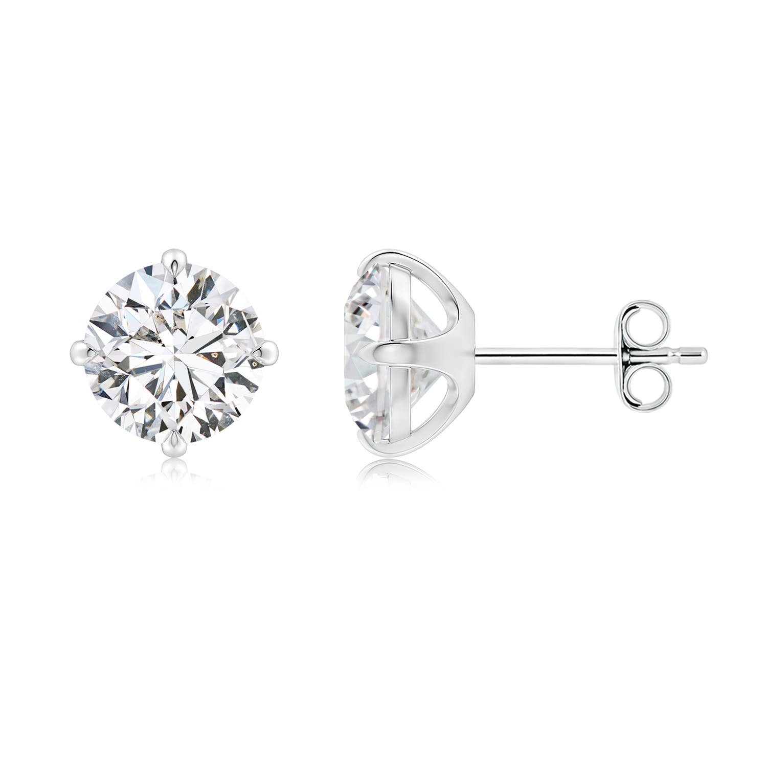 7.4mm HSI2 Claw-Set Round Diamond Solitaire Stud Earrings in White Gold - side 2