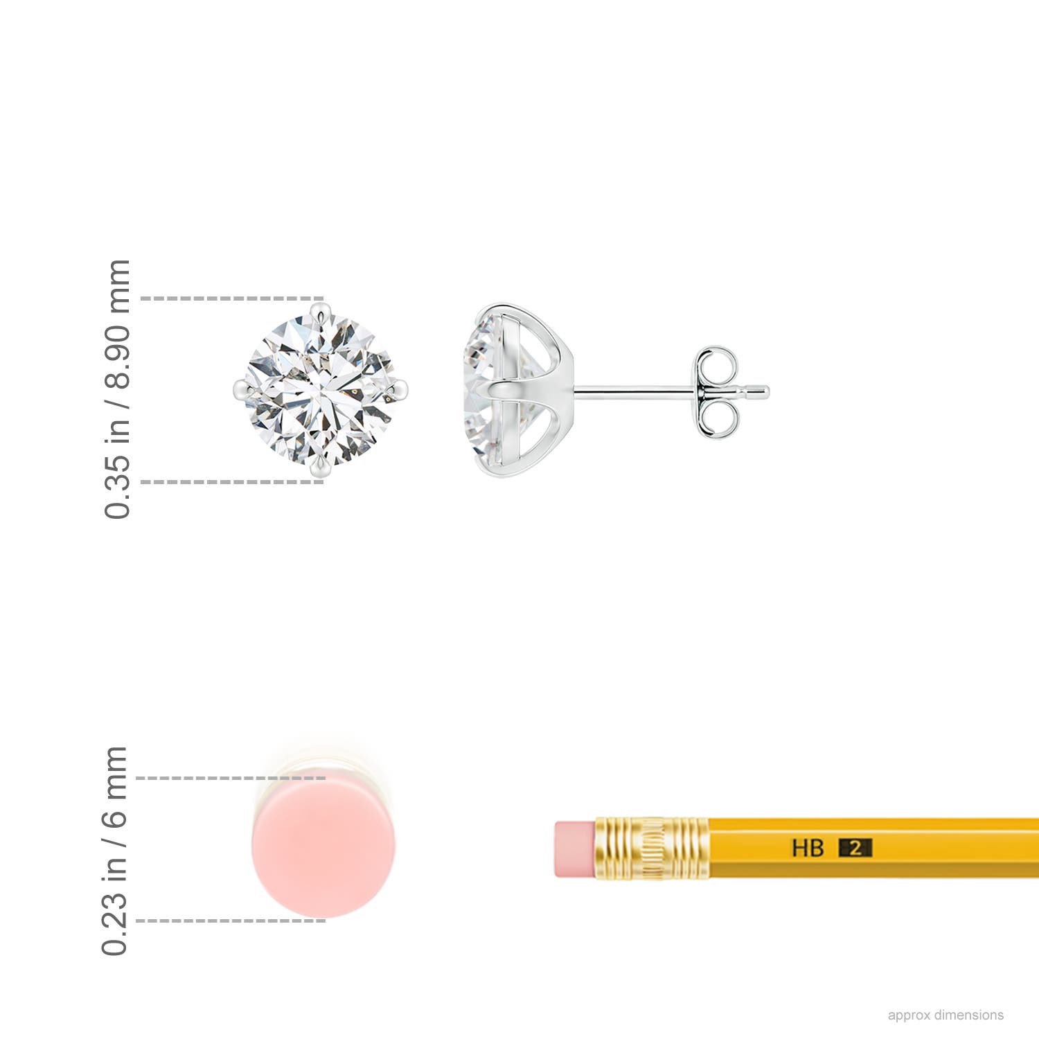 7.4mm HSI2 Claw-Set Round Diamond Solitaire Stud Earrings in White Gold - ruler