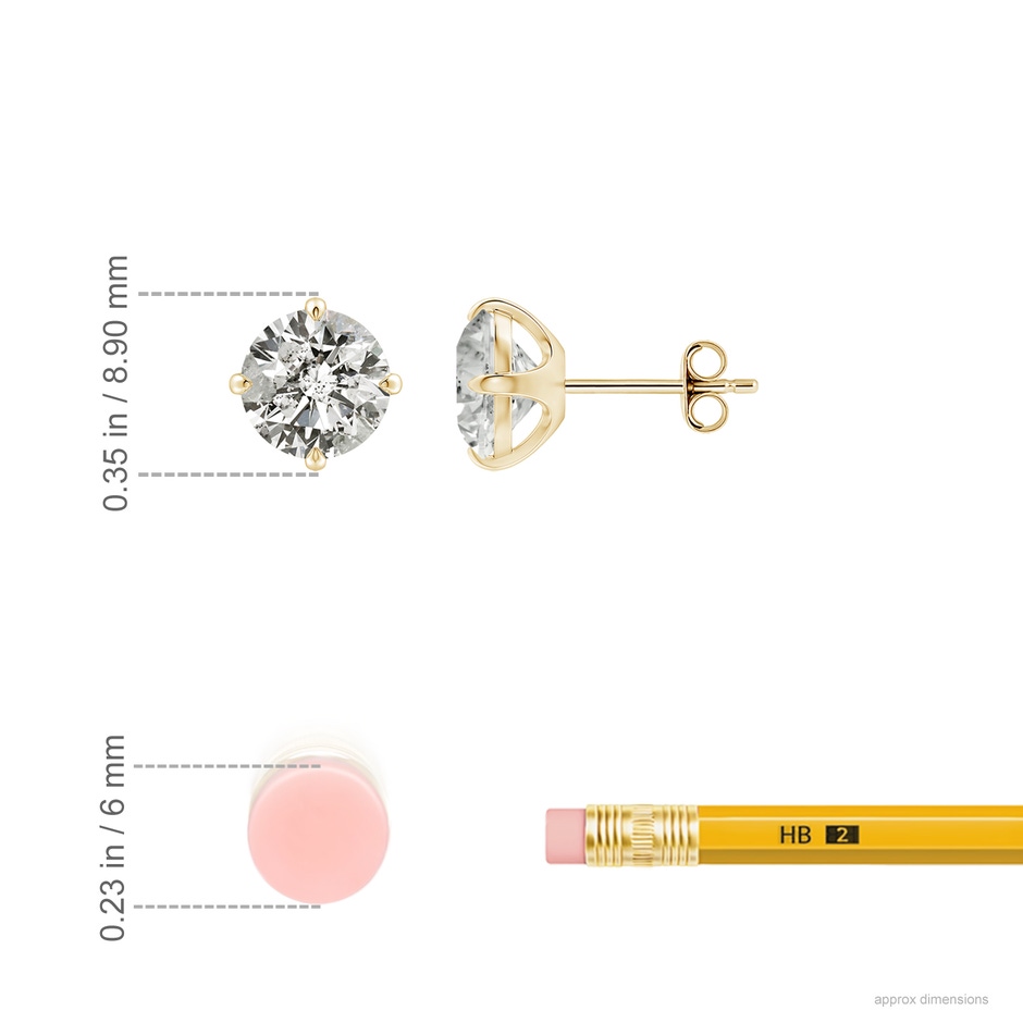 7.4mm KI3 Claw-Set Round Diamond Solitaire Stud Earrings in Yellow Gold ruler