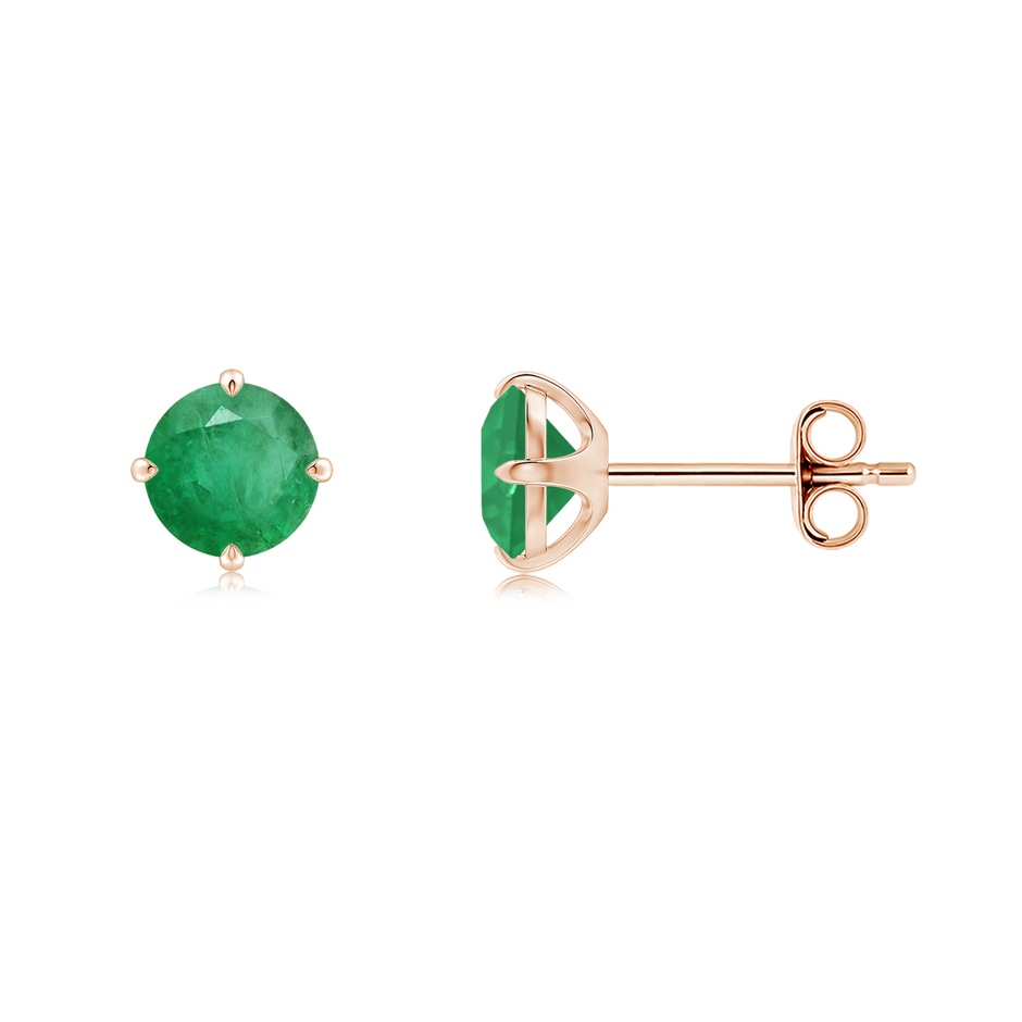 5mm A Claw-Set Round Emerald Solitaire Stud Earrings in Rose Gold side 199