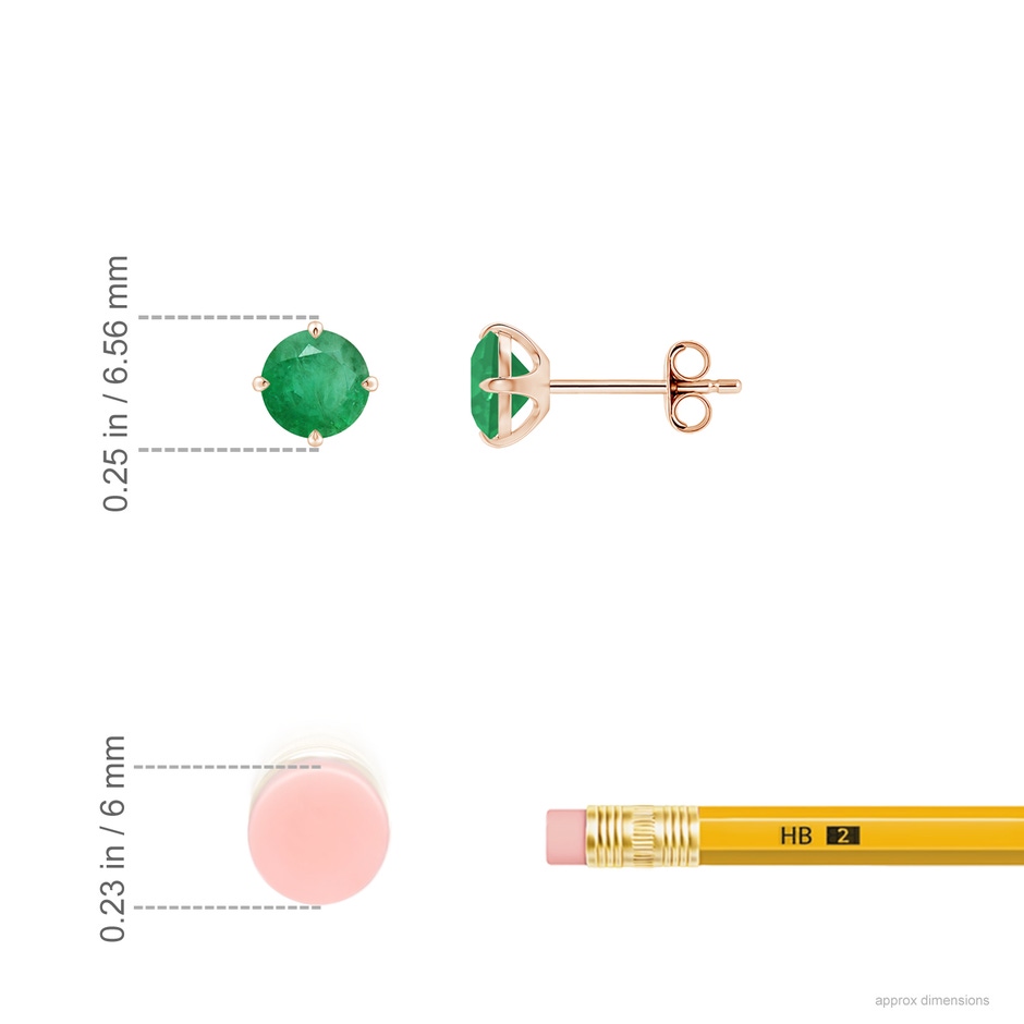 5mm A Claw-Set Round Emerald Solitaire Stud Earrings in Rose Gold ruler