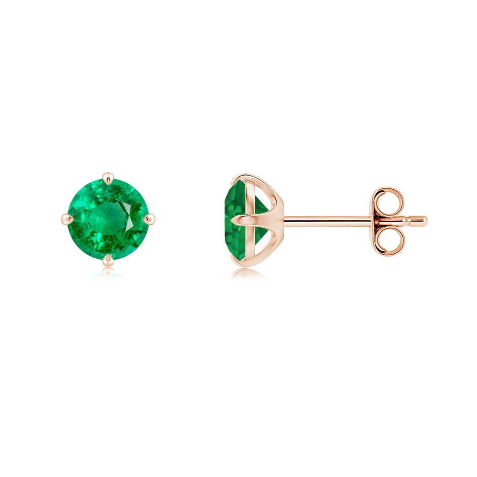 5mm AAA Claw-Set Round Emerald Solitaire Stud Earrings in Rose Gold side 199