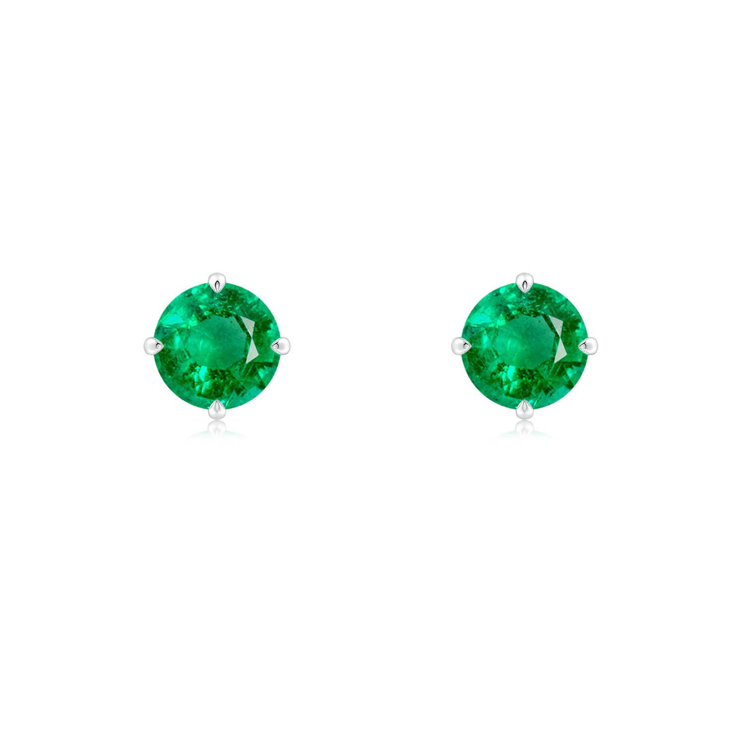 5mm AAA Claw-Set Round Emerald Solitaire Stud Earrings in White Gold