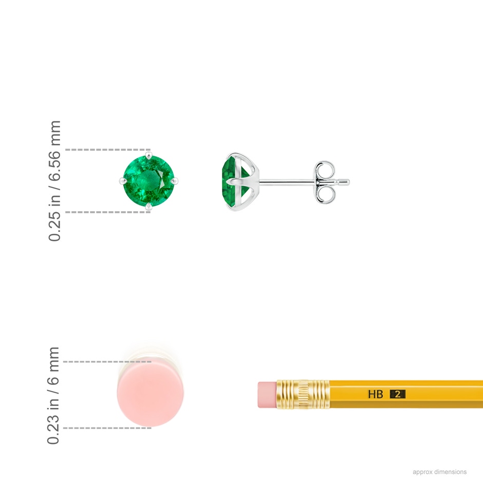 5mm AAA Claw-Set Round Emerald Solitaire Stud Earrings in White Gold ruler