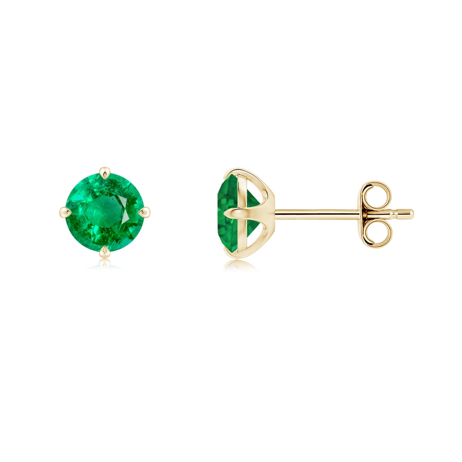 5mm AAA Claw-Set Round Emerald Solitaire Stud Earrings in Yellow Gold side 199