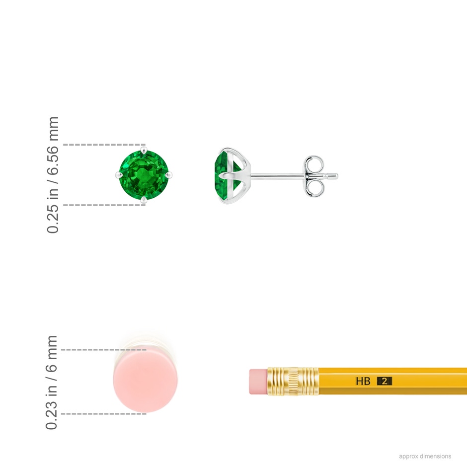 5mm AAAA Claw-Set Round Emerald Solitaire Stud Earrings in P950 Platinum ruler