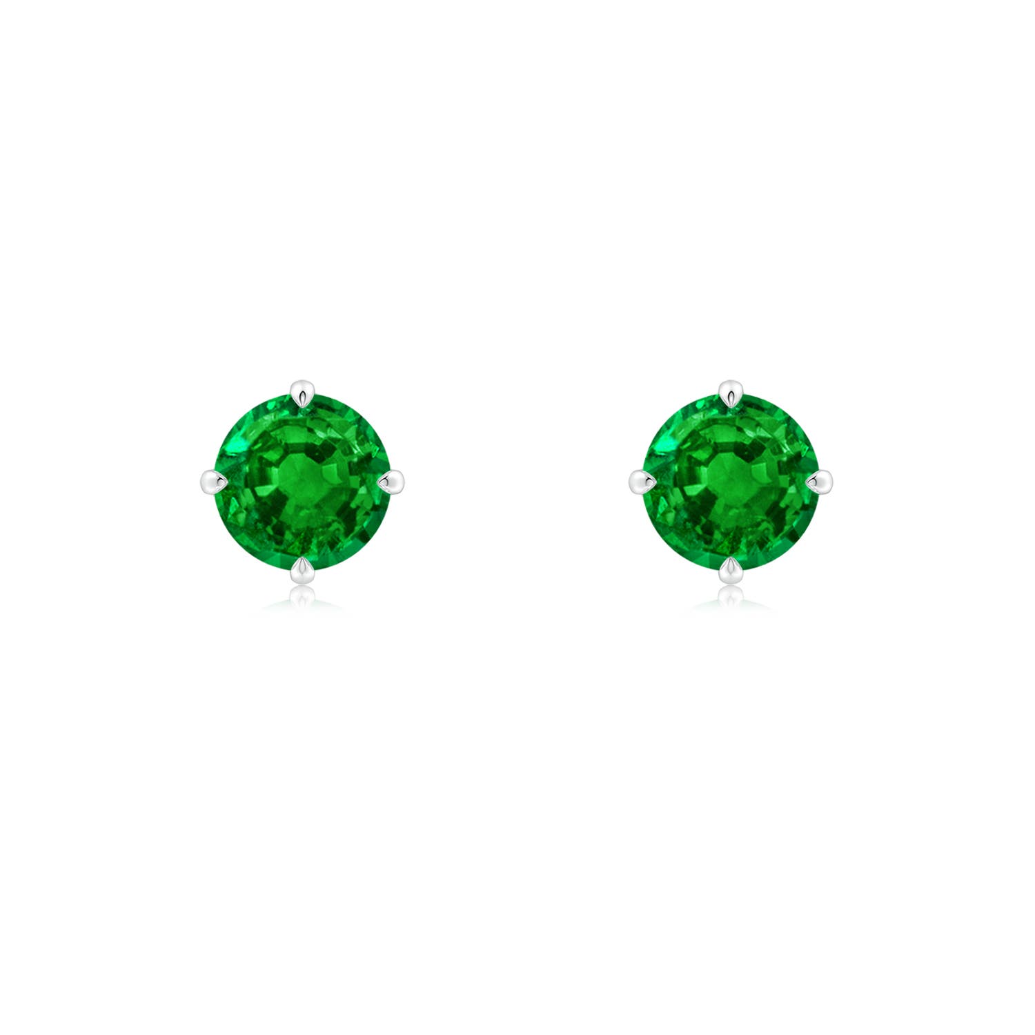 5mm AAAA Claw-Set Round Emerald Solitaire Stud Earrings in White Gold