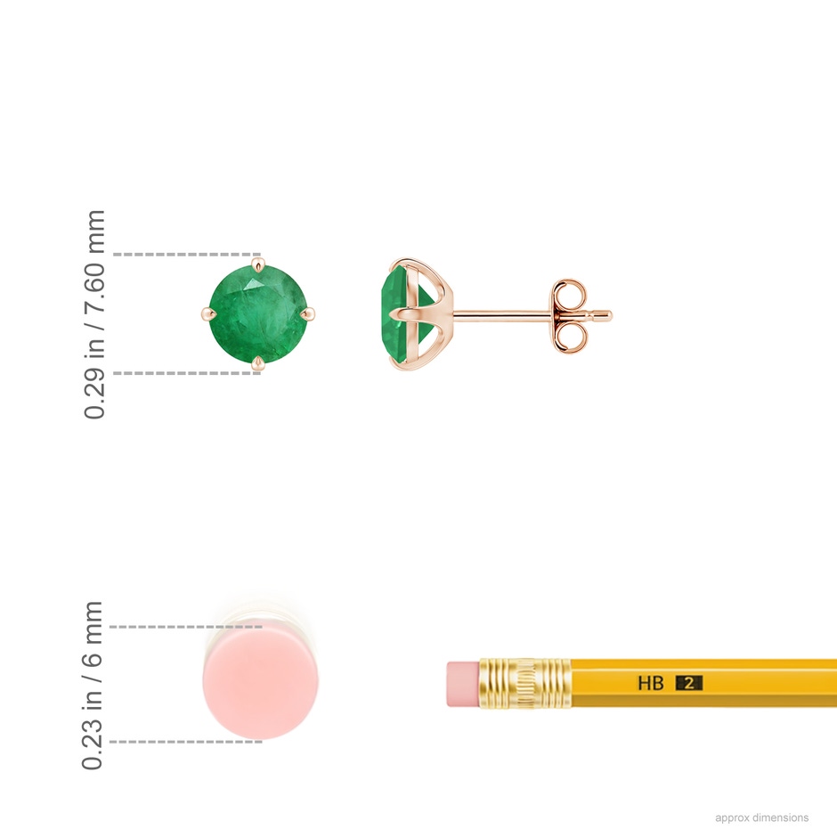 6mm A Claw-Set Round Emerald Solitaire Stud Earrings in Rose Gold ruler