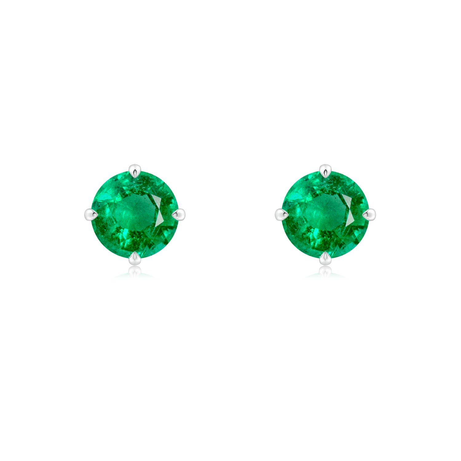 6mm AAA Claw-Set Round Emerald Solitaire Stud Earrings in White Gold
