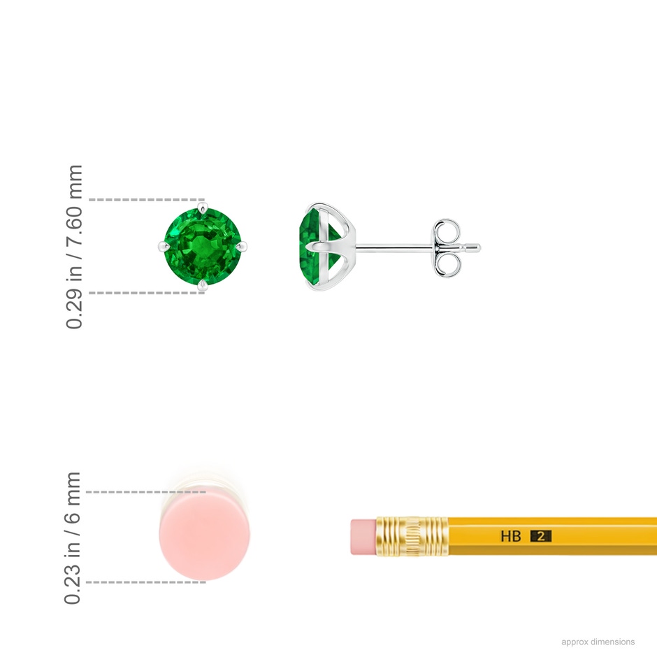 6mm AAAA Claw-Set Round Emerald Solitaire Stud Earrings in P950 Platinum ruler