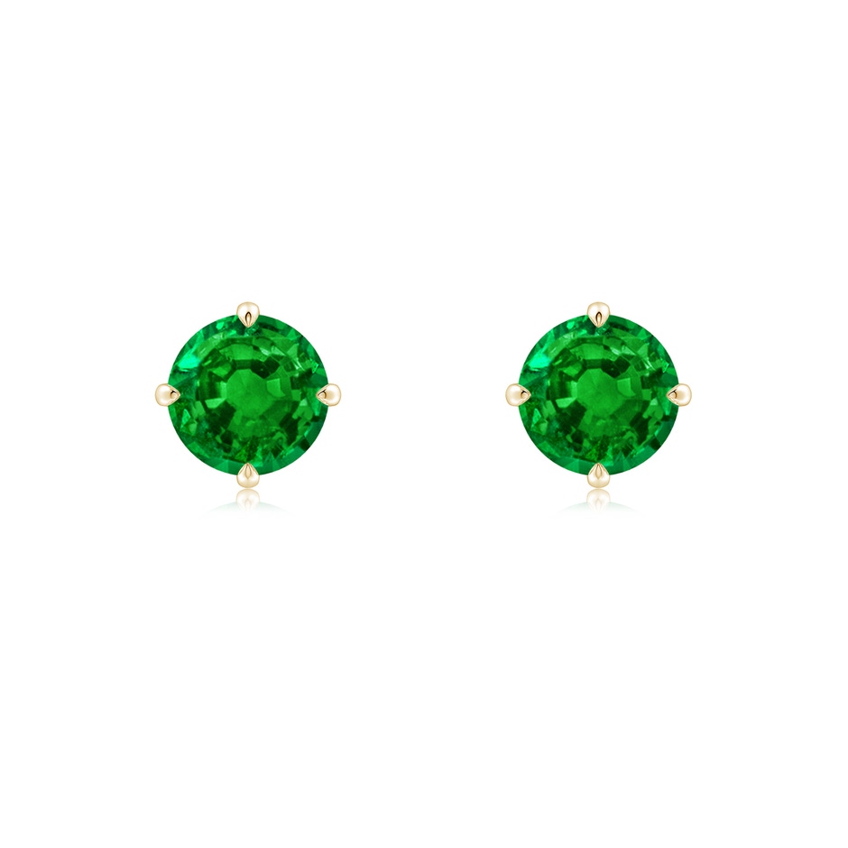 6mm AAAA Claw-Set Round Emerald Solitaire Stud Earrings in Yellow Gold 
