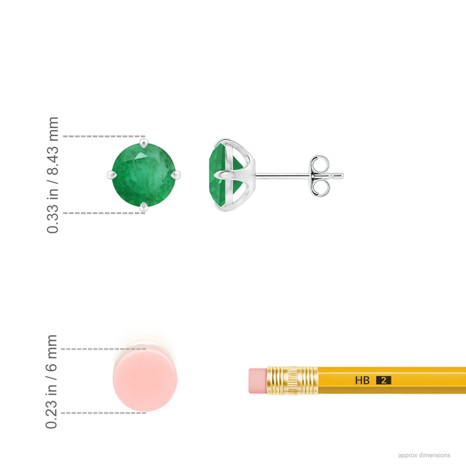 7mm A Claw-Set Round Emerald Solitaire Stud Earrings in White Gold ruler