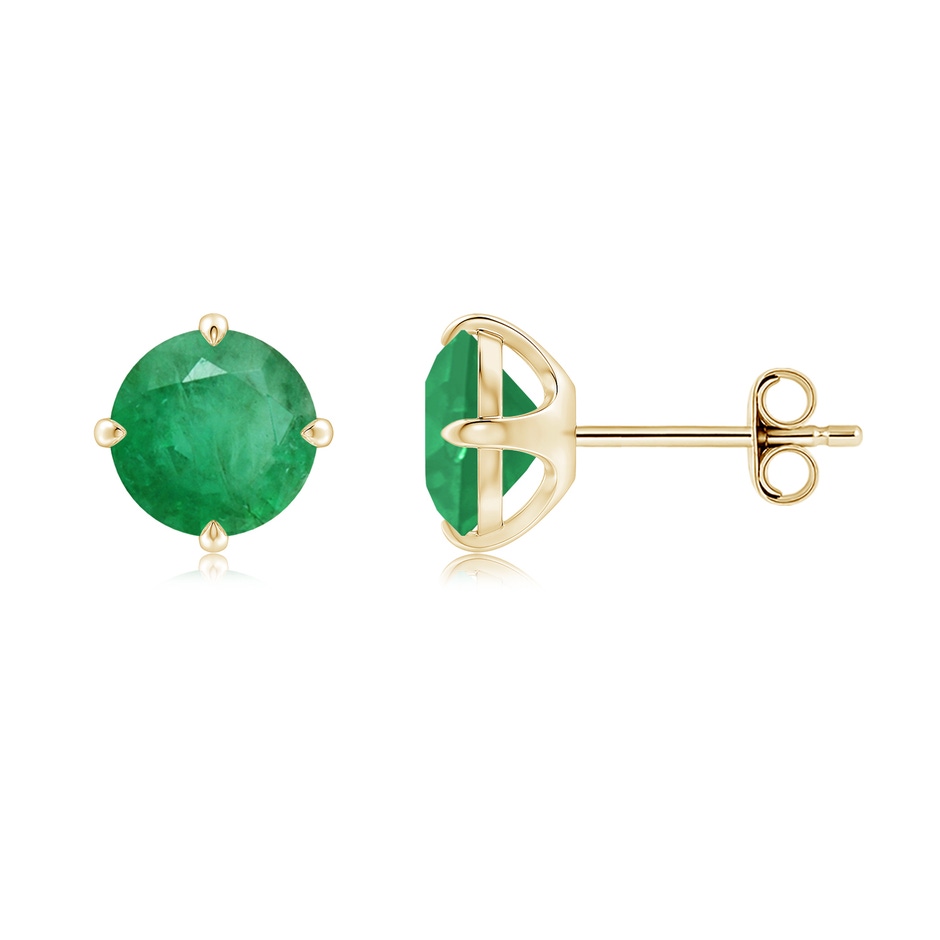 7mm A Claw-Set Round Emerald Solitaire Stud Earrings in Yellow Gold side 199