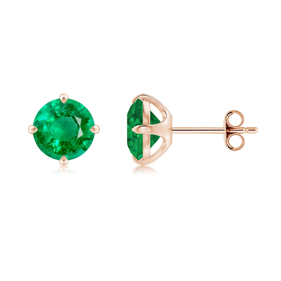 7mm AAA Claw-Set Round Emerald Solitaire Stud Earrings in Rose Gold side 199