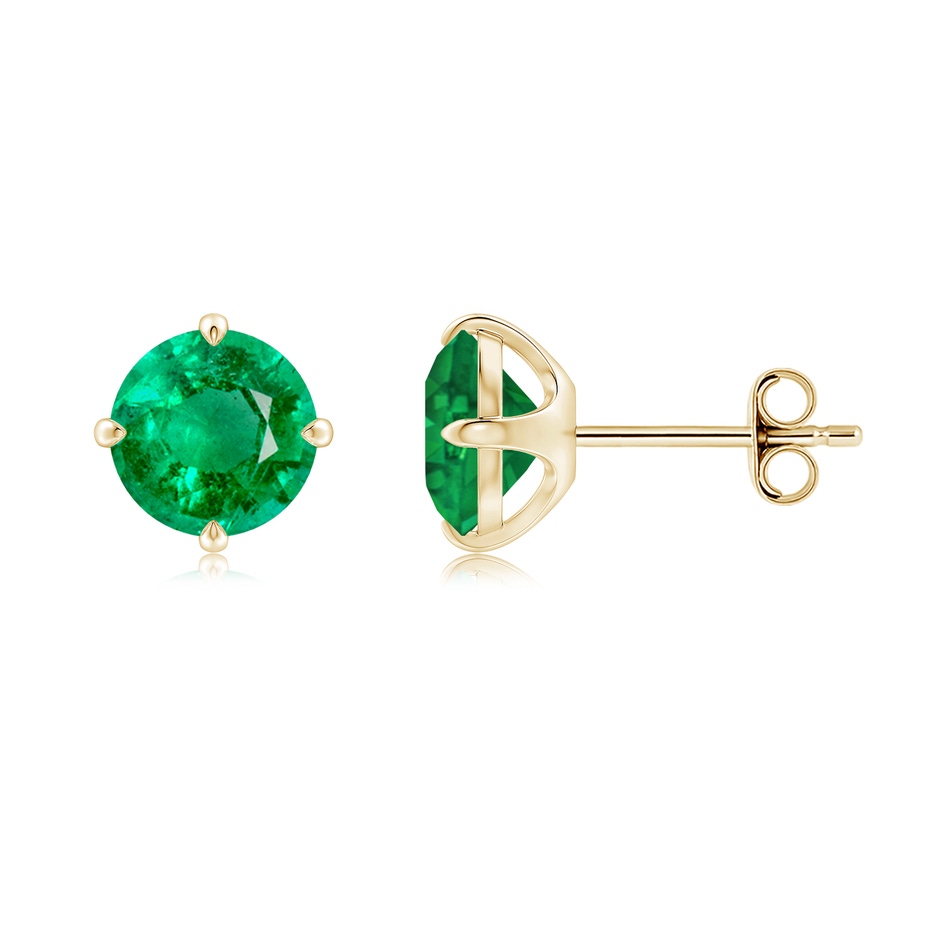 7mm AAA Claw-Set Round Emerald Solitaire Stud Earrings in Yellow Gold side 199