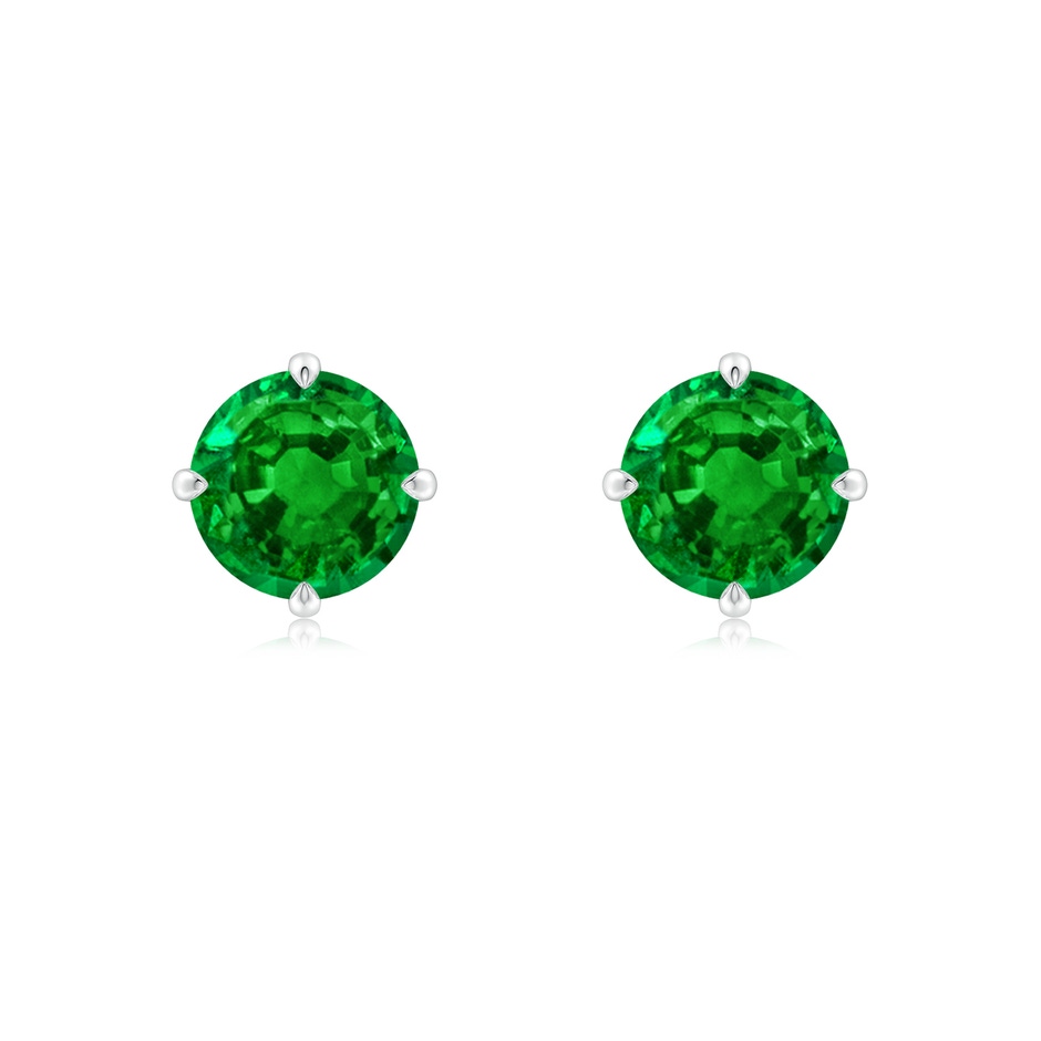 7mm AAAA Claw-Set Round Emerald Solitaire Stud Earrings in P950 Platinum 