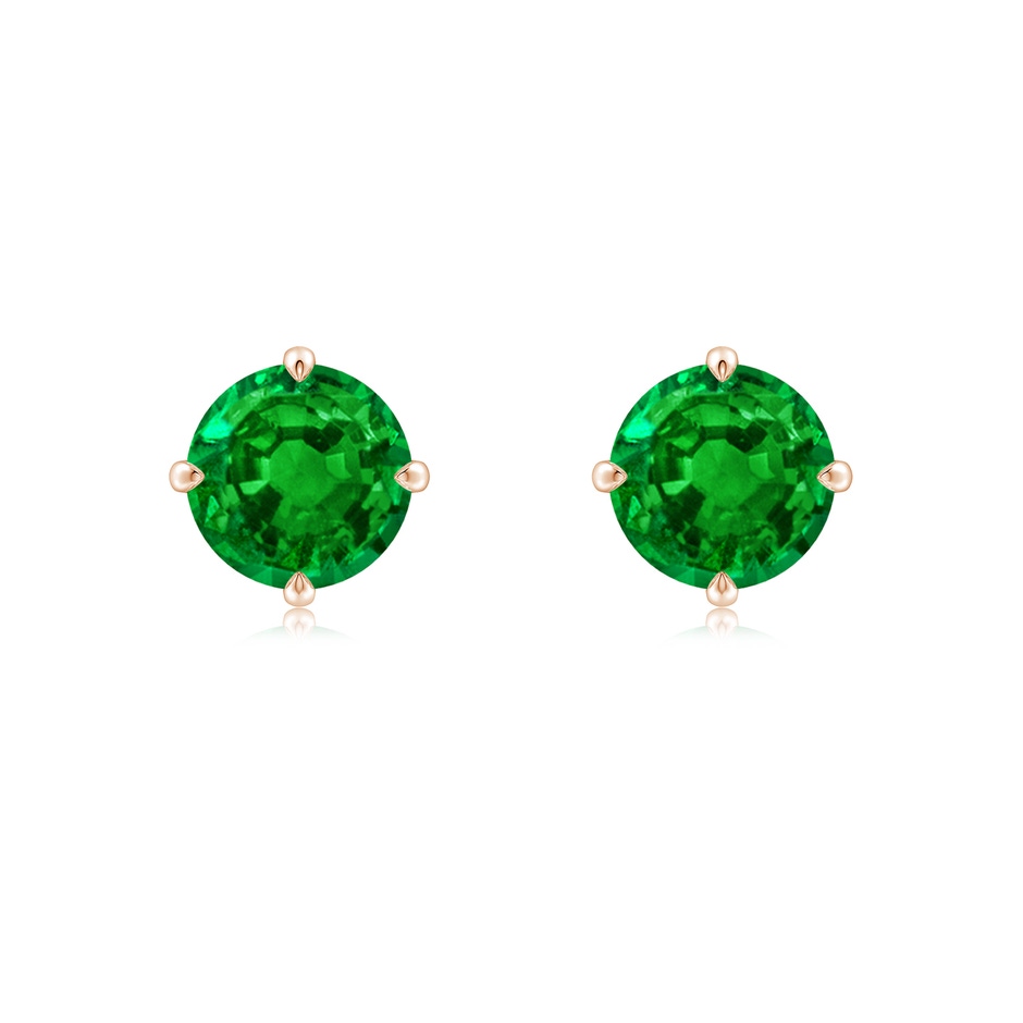 7mm AAAA Claw-Set Round Emerald Solitaire Stud Earrings in Rose Gold 