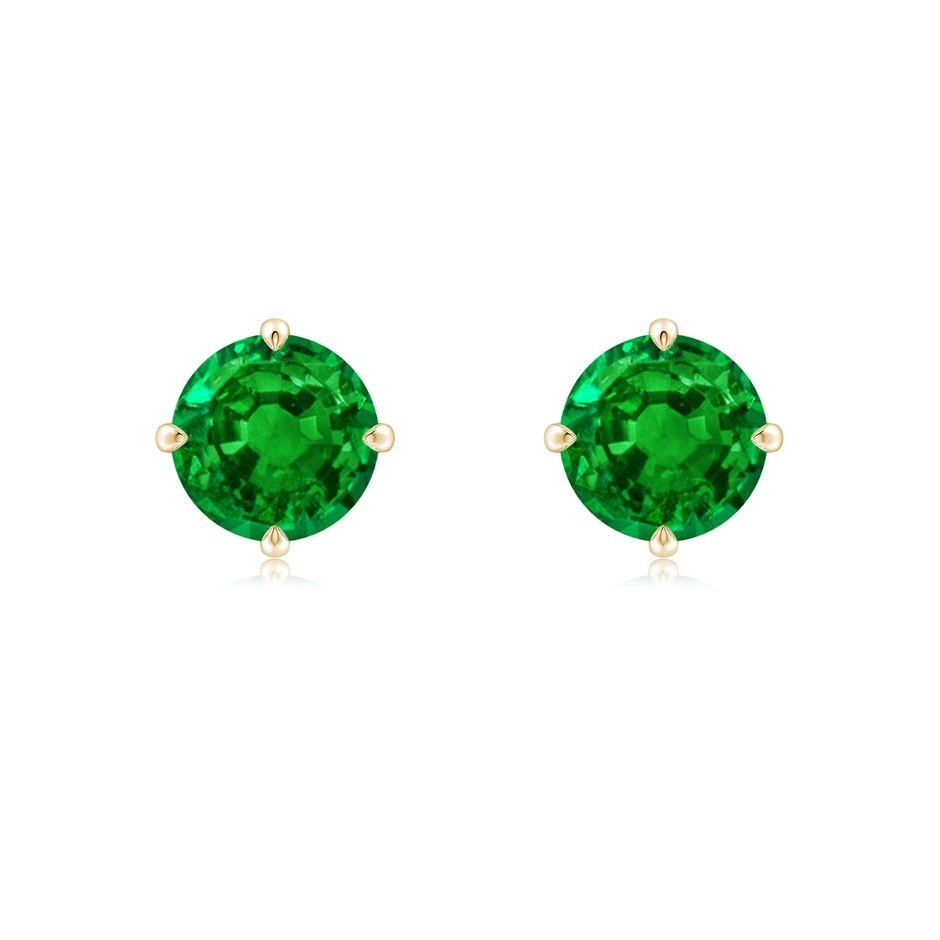 7mm AAAA Claw-Set Round Emerald Solitaire Stud Earrings in Yellow Gold 