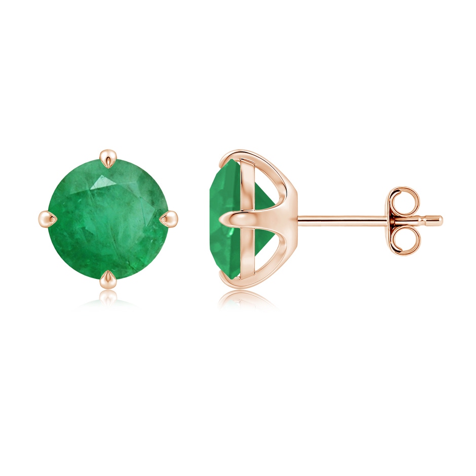 8mm A Claw-Set Round Emerald Solitaire Stud Earrings in Rose Gold side 199