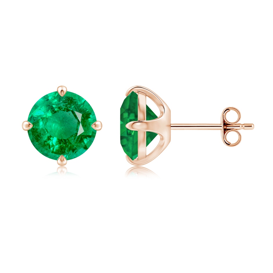 8mm AAA Claw-Set Round Emerald Solitaire Stud Earrings in Rose Gold side 199