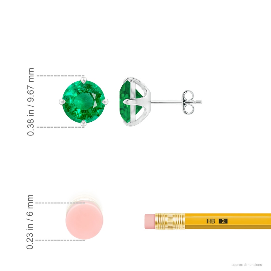 8mm AAA Claw-Set Round Emerald Solitaire Stud Earrings in White Gold ruler