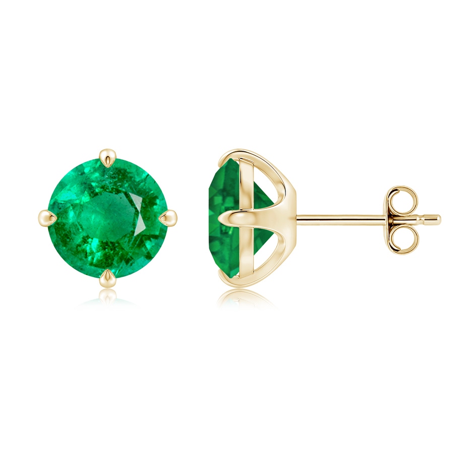 8mm AAA Claw-Set Round Emerald Solitaire Stud Earrings in Yellow Gold side 199