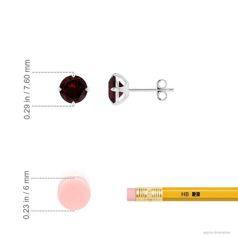 6mm A Claw-Set Round Garnet Solitaire Stud Earrings in White Gold ruler